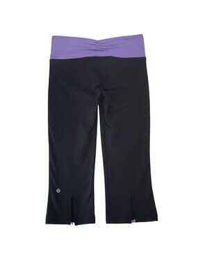 Lululemon Womens Capri Yoga Pants Size 6 Black & Purple Waistband Stretch